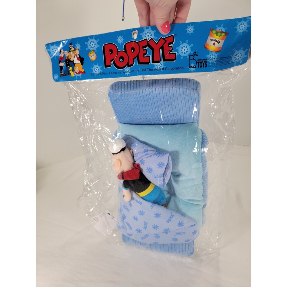 Popeye The Sailor Stuffed Plush Toy 2005 Bed Blue NIP NOS New Toy Collector